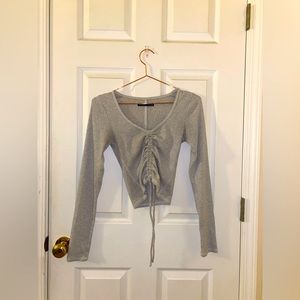 Abercrombie & Fitch - Gray Ruched Pull String Long Sleeve Crop Top